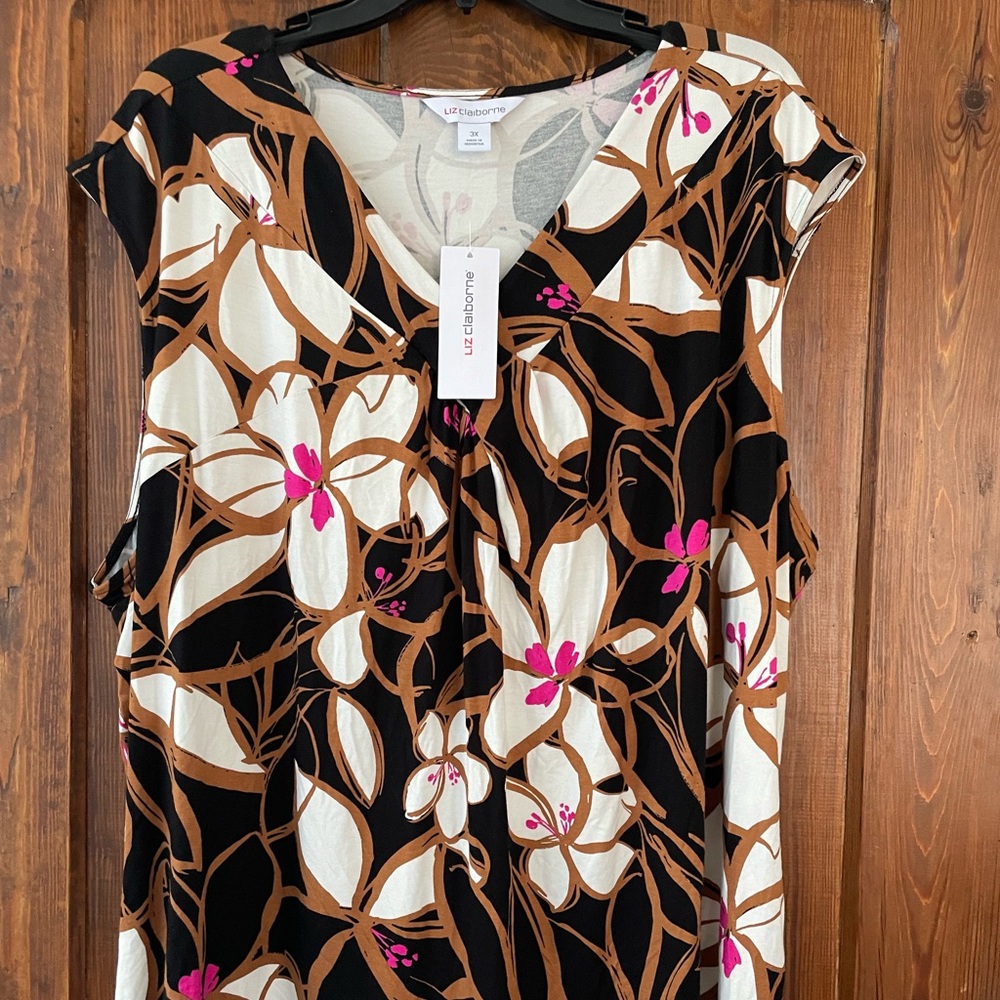Liz Claiborne Women's Sleeveless Floral Blouse - Black, Brown, Pink NWT Size 3X